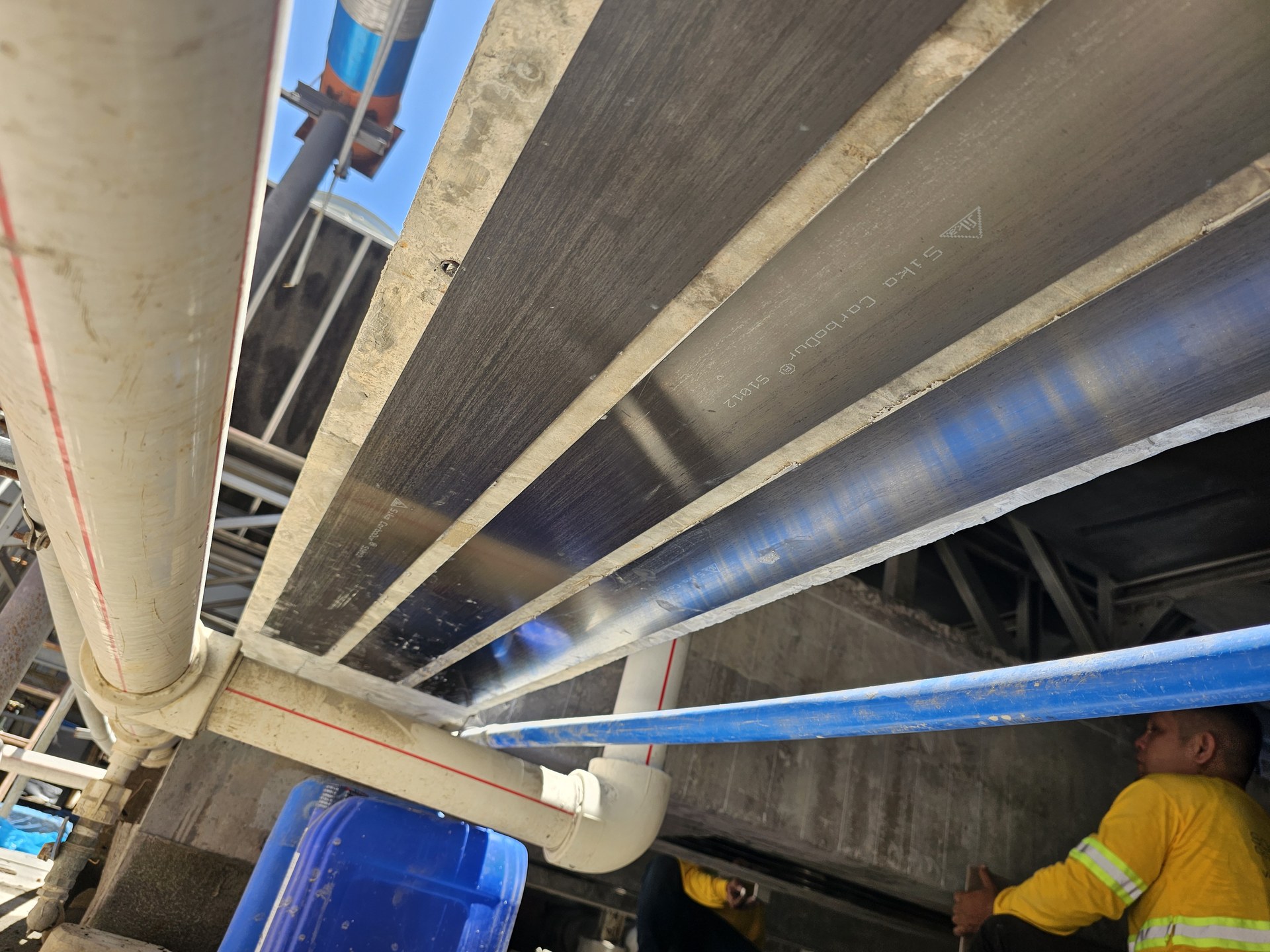 Underside reinforcement detail at the cooling-tower structure.