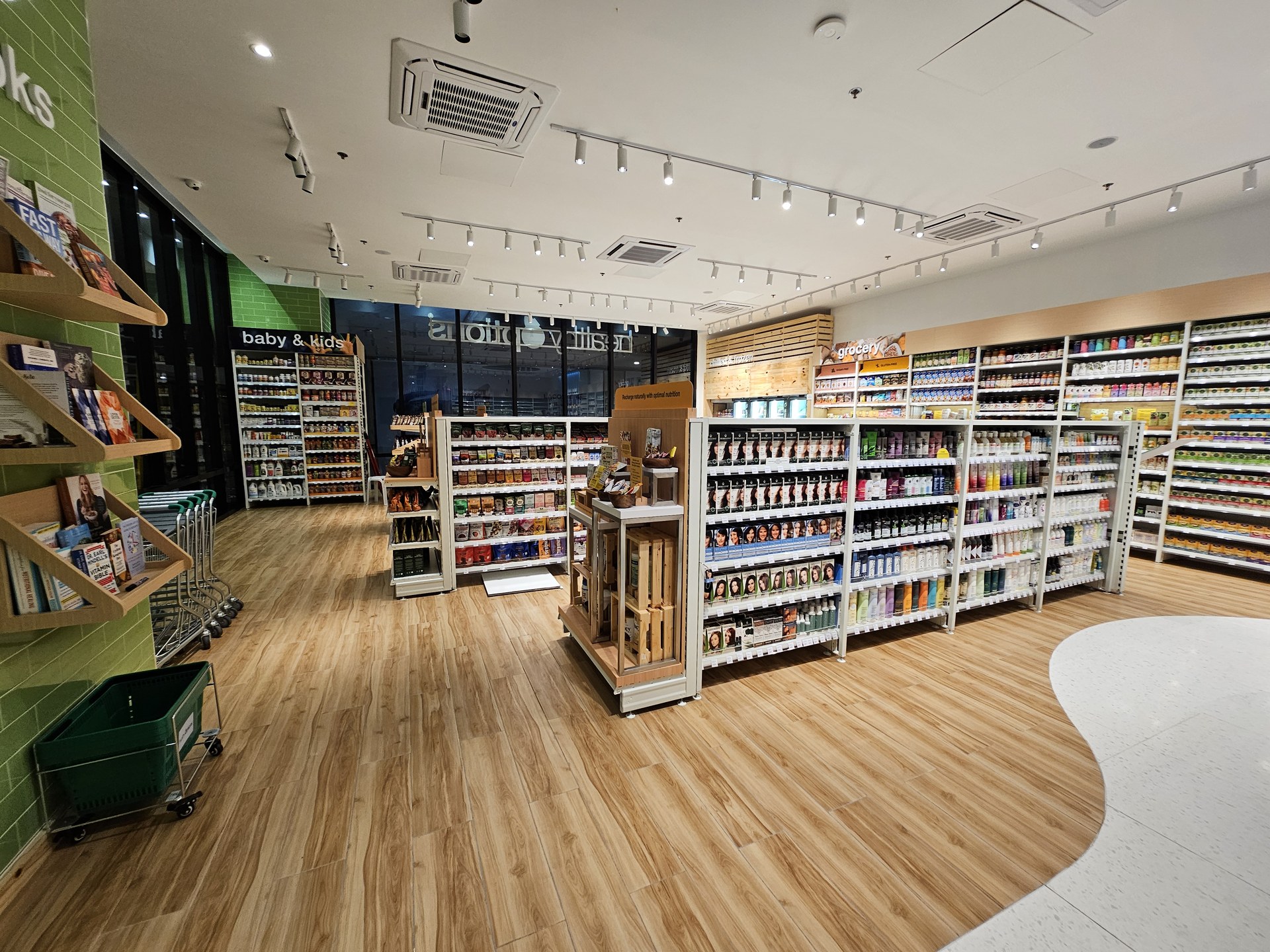 Retail shelving and circulation space at Healthy Options SM JMall.