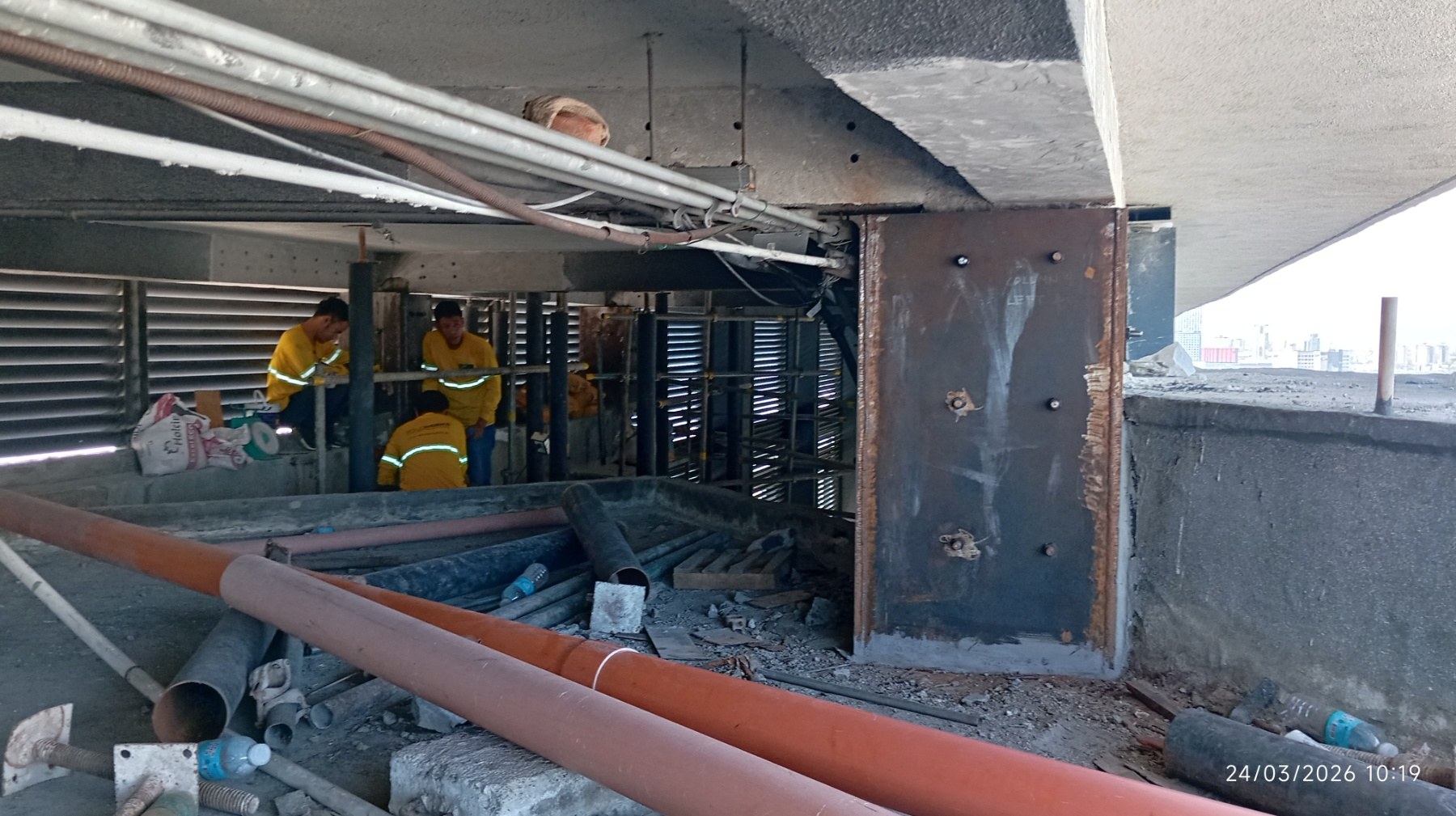Roof column steelwork and adjacent structural members at bai Hotel.